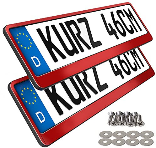 2 Kennzeichenhalter kurz 46 x 11cm Auto Nummernschildhalter Kurze Kennzeichenhalterung 460mm x 110mm kurzer Kennzeichenhalter (Rot Hochglanz)