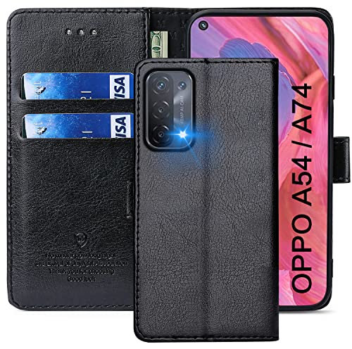 FMPCUON Hülle für Oppo A54 5G/A74 5G/A93 5G Handyhülle [Standfunktion] [Kartenfach] [Magnetverschluss] Tasche Flip Case Schutzhülle lederhülle klapphülle für Oppo A54 5G/A74 5G/A93 5G Schwarz