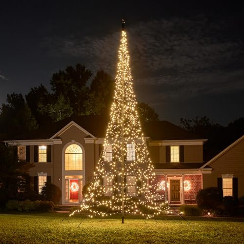 Fairybell LED-Weihnachtsbaum für draussen - 7 Meter - 1500 LEDs - im Fahnenmast - Warmweiss - Geeignet für vorhandene