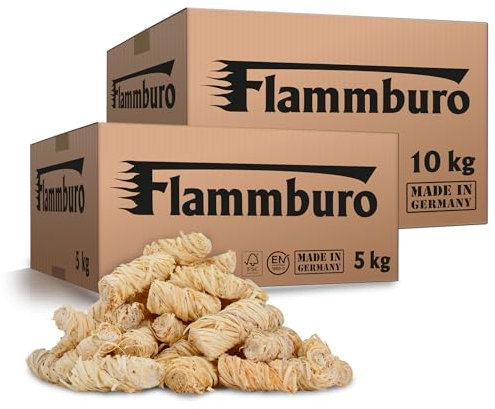 FLAMMBURO (15 kg / 1200 Piezas Encendedor ecológico para chimeneas y barbacoas - Madera Natural y Cera Vegetal - Lana de leña, Pastillas de Encendido - Ideal para Chimenea, Estufa, Fuego, Fogatas