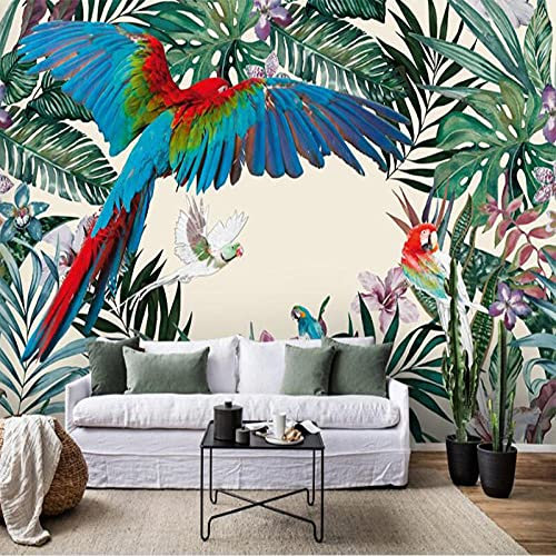 YXTSmurals Fototapete 3D Effekt Grün Pflanze Tier Papagei Fototapeten Vlies Tapeten Wandtapete Vliestapete Wandbild Wand Schlafzimmer Wohnzimmer Büro Küche