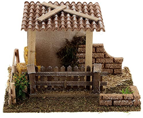 Holyart Stalla Paglia e staccionata 15x20x15 cm presepi 8-10 cm