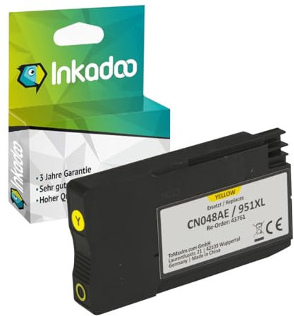 Inkadoo Tinte für HP CN045AE 950XL/951XL OfficeJet Pro 251 276 8100 8600 8630 8640 8660 (Gelb) Druckerpatronen, Patronen, Druckertinte