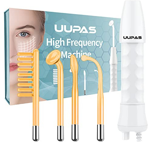 High Frequency Wand - UUPAS Portable Handheld Neon High Frequency Facial Skin Tightening Machine with 4 Pcs Glass Tubes for Acne Firming Skin Rejuvenation Wrinkle Removal