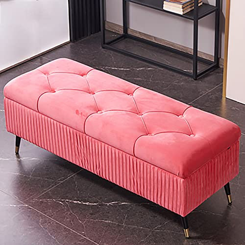 Samt Sitzhocker Mit Stauraum Sitzbank,Luxuriöse Sitzbank Mit Stauraum Ende Des Bettes Gepolstert Sitzbank,Modernen Schlafzimmer Bank Entryway Bank Sitzhocker Mit Stauraum-Rosa rot 110x45x45cm(43x18x18