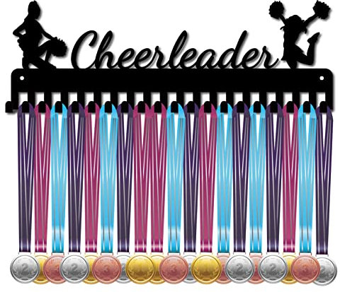 CREATCABIN Cheerleader Medaillenhalter Display Kleiderbügel Sport Metall Wandhalterung Mit 20 Haken Zum Aufhängen von 60 Medaillen Läufer Home Badge Laufen Marathon Gymnastik Schwarz 15.7 x 5.4 Zoll