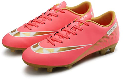 Kmrlofiy Scarpe da Calcio Uomo Professionale Teenager Scarpe Sportivo All'aperto Spike Tacchetti Outdoor Indoor Antiscivolo Scarpe da Allenamento Unisex Scarpe da Calcetto (Rosa, 34)