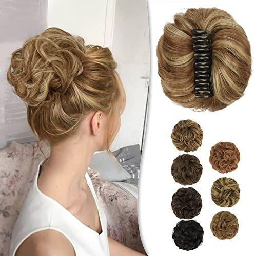 BARSDAR Krallen Clip Messy Bun Haarteil, Clip in Claw Haargummis Lockige Synthetische Haarknoten Haarverlängerung für Damen Pferdeschwanz Hochsteckfrisur Donut Chignon