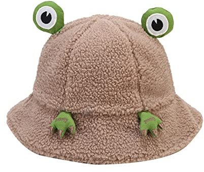Unbekannt Niedlicher Frosch-Ohr-Frauen-Sonnen-Strand-Hut Teenager-Mädchen-Fischermützen mit breiter Krempe Fischerhut Mit Fell (b-Khaki, One Size)