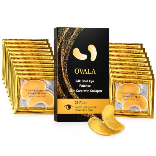 21 Pairs Gold Eye Mask Collagen Eye Gel Pads Under Eye Mask for Puffiness and Dark Circle Under Eye Patches for Women and Men, 24k Gold (21 Pairs Boxed)