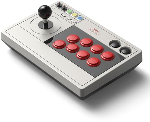 8BitDo Retro Arcade Fight Stick - Joystick de 8 vías con 2 botones macro dedicados y función turbo para interruptor y ventanas de PC, compatible con Bluetooth inalámbrico, receptor de 2.4 G y conexión