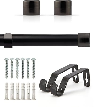 Emma Barclay Extendable Curtain Pole With Finials Brackets & Fittings Sets 16-19mm in Matt Black Metal Curtain Poles For Eyelet Curtains Rod - Full Stop Collection 1.2m - 2.1m Matt Black