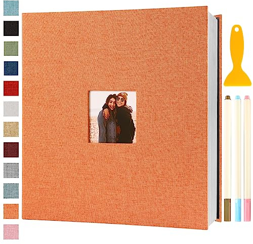 Fotoalbum Selbstklebend 33x32 Fotoalbum Zum Einkleben, 120 Seiten Orange | Groß Scrapbook Selbstgestalten Photo Album Fotobuch Baby Hochzeit Gästebuch Erinnerungsbuch Urlaub Briefmarkenalbum