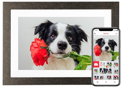 BIHIWOIA 10.1'' Frameo Digital Picture Frame, 32GB WiFi Digital Photo Frame, 1280x800 IPS Touch Screen, Auto-Rotate, Slideshow, Send Photos/Videos via Free App(Black Wood Frame)