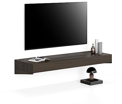 Mobili Fiver, Tv Wandregal Evolution 120x40, Nussbaum, Dunkel mit kabellosem Ladegerät, Made In Italy