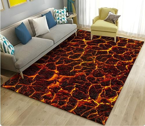 UNOMAK Vulkan Lava Magma Bereich Teppich Groß, Teppich Teppich Wohnzimmer Schlafzimmer Sofa Fußmatte Dekoration, Teppich Spiel rutschfeste Bodenmatte 140X200CM
