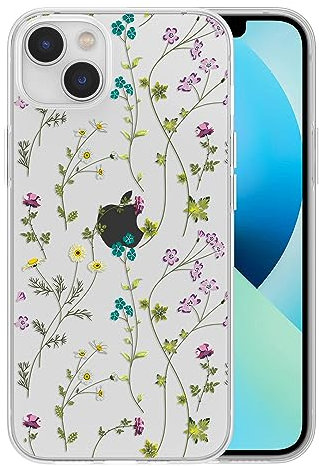 RALEAVO Clear Floral Case Compatible with iPhone 15 Plus (6.7), Shockproof Silicone Transparent Case Cover with Cute Flower Protective Bumper Case for iPhone 15 Plus-Clear