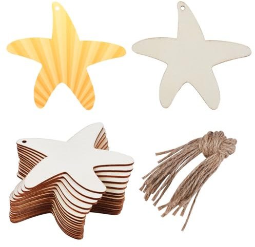 GORGECRAFT 20Stk Seestern-Weihnachtsanhänger 9.8x10cm Aus Holz Meerestiere Ausgeschnittene Anhänger Aus Unlackiertem Holz Hängende Scheiben Ornament-Sets Mit Lochseilen Für Bastelarbeiten Hochzeit