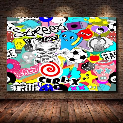 RAPSANI 1 teilige bilder Graffiti 1 teilige Leinwandbilder Bilder,1 teilig wandbild,leinwanddrucke 1 stück wandkunst,bilder wohnzimmer modern leinwand Malerei,xxl bilder,Bunte Aufkleber,40x60cm