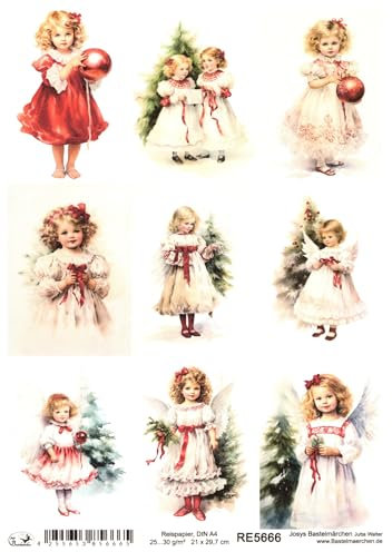 Josys Bastelmärchen Reispapier A4 Strohseide Weihnachten Engel Engelchen süßes Mädchen Kleid RE5666