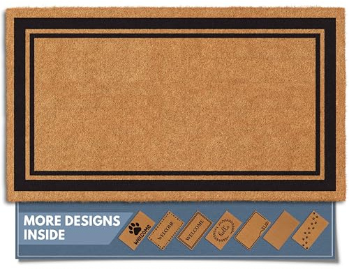 Barnyard Designs Natural Coco Coir Heavy Duty Backing Doormat - Large Cute Non-Slip Front Door Welcome Mat for Outside Entrance or Porch Entry, Brown (17x30, Border)
