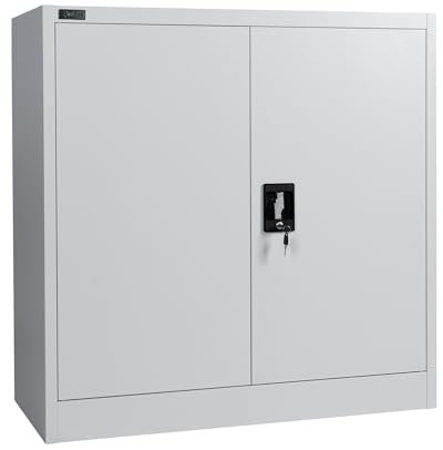 Makika Aktenschrank Mehrzweckschrank Büroschrank abschließbar 40x90x90cm - Lagerschrank Materialschrank Stahlschrank mit 2 Türen - Höhenverstellbarer Einlegeboden Hellgrau