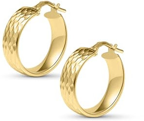 Amberta Damen 925 Sterling Silber Dicke Ohrringe: Gold Gehämmerte Ohrringe 15 mm