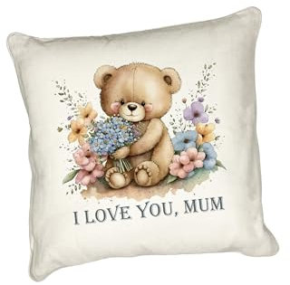 Anonymous Gifting Mother's Day adorable teddy bear printed Mum cushion with a simple I love you sentiment. Matching mugs available