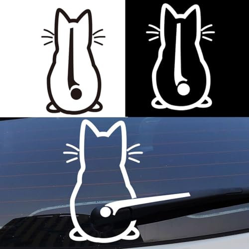 Adesivo tergicristallo, 2 Pezzi Adesivo per tergicristallo con gatti, riflettente, divertente cartone animato, gattino, coda, auto, impermeabile, per lunotto posteriore, Adesivo Auto, 20x32cm