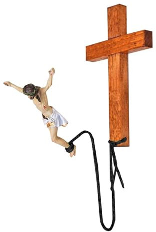 Povanjer Jesus-Kreuz-Statue | Holzkreuz-Jesus-Statuen | Jesus-Wanddekoration, Christliche Jesus-Wandkunst, Religiöse Statuen-Kunsthandwerk, Bungee-Jesus-Kreuz-Harzfiguren-Wanddekorationen