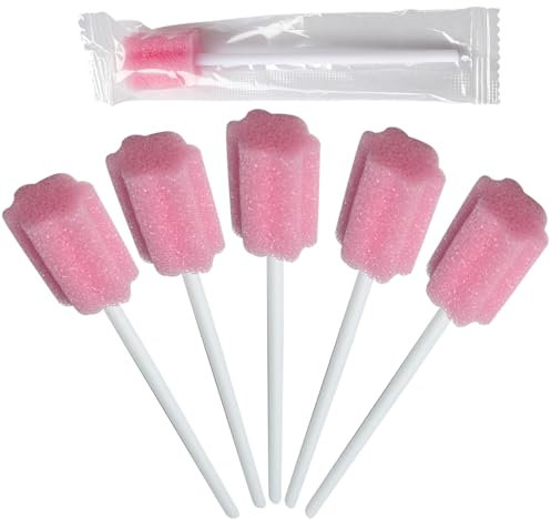 Mundpflegestäbchen Neutral Mundstäbchen Mundschwamm Einweg Steriler Wattestäbchen für Mundpflege Mundhygiene Einzeln Verpackt 80Stk (Rosa)