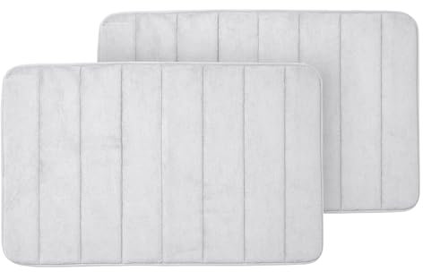 Moonlight Bedding Bath Mat – 2 Pack White Memory Foam Bathmat 40 x 60 cm Non-Slip Bath Mats for Inside Bath, Soft and Cozy Bathroom Mat Highly Absorbent and Washable Mat