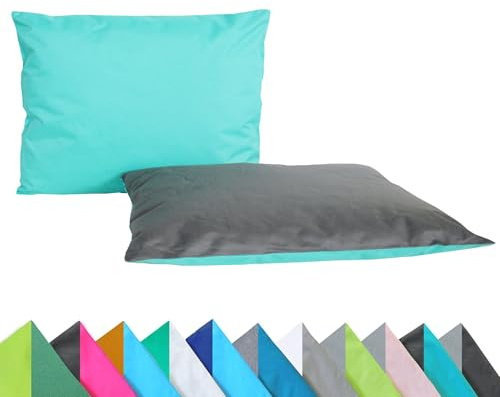 JACK 2er Set Wende Outdoor Kissenhülle Kissenbezug 2-farbig 30x50cm Wasserfest Lounge Kissen Garten Stuhl Lotus Effekt, Farbe:Anthrazit - Aqua