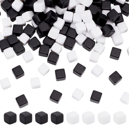 BENECREAT 160 Stück 2 Farben 7.5mm Leere Würfel Acrylwürfel, Abgerundeten Ecken Schwarze Weiße Quadratische Blöcke Mit Aufbewahrungsbox Für DIY-Herstellen, Brettspiele, Partybevorzugung