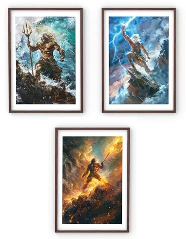 MJ-GRAPHICS® Poster Set Griechische Götter Krieger Jungen Gamer & Jugendzimmer Bilder Griechische Poster Gaming Zimmer Deko, 3xA3 Antike, Olymp, Bilder Wanddeko Deko Bilder Gaming Deko ohne Rahmen