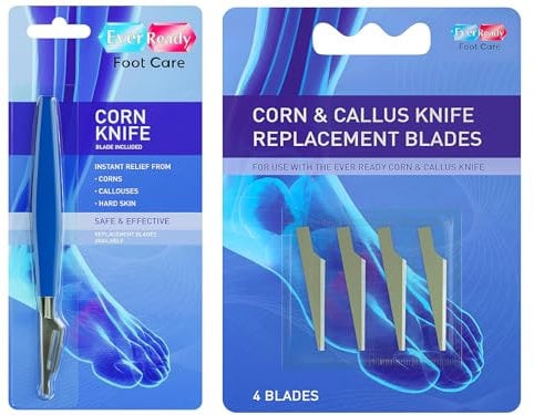 Ever Ready Corn & Callus Remover Knife with Extra 4 x Blade Refills- (Combo Pack) | Removes Dry, Hard & Cracked Skin | Foot Care, Pedicure Tools & Instand Pain Relief