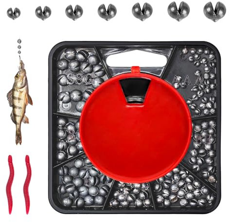 120g Split Shot Angelgewichte, Schrotblei mit Aufbewahrungskiste Wurmköder, 0.4g/0.5g/0.6g/0.8g/1g/1.2g/1.5g Angeln Bleischrot Set, Herausnehmbare Angelblei Sinker Klemmblei für Posen-Montagen