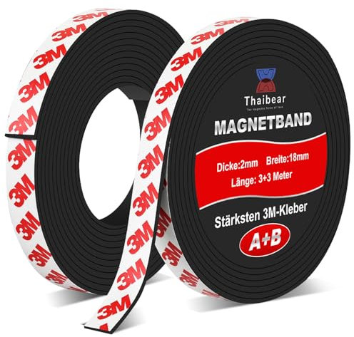 Thaibear Magnetband selbstklebend A+ B, Magnetband für Fliegengitter (3+3 Meter) | Magnetstreifen selbstklebend mit extra starkem 3M-VHB Kleber I Magnetklebeband mit gegenseitiger Anziehung