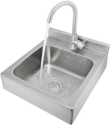 An der Wand montierte Küchenspüle, Handwaschbecken aus Edelstahl mit Wasserhahn, professionelle Spüle aus Edelstahl, Waschbecken für Gastronomie, Küche, Toilette, Badezimmer usw.