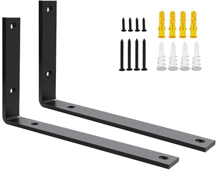 SAYAYO 2 Pièces Équerre Étagère Murale Charge Lourde, Supports d'Étagère Métal 5MM d'Épaisseur à Angle Droit de 90°, Fixation Flottante Support pour Salon Chambre Cuisine, 250MM * 150MM, Noir