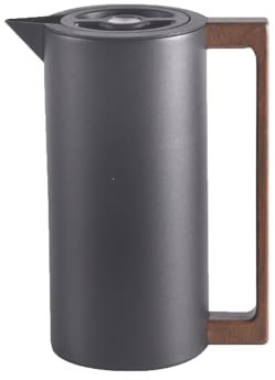 Pichet Isotherme Thermos, Carafe à Café Thermique Acier Inoxydable, Avec Poignée En Bois Et Bouton-poussoir De Sécurité Simple, Pour La Maison, L'hôtel, Le Bureau (Noir,1.5L)