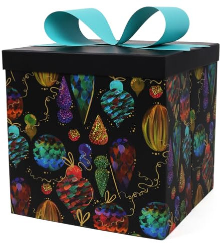 LaRibbons Große Weihnachts-Geschenkboxen mit Deckel, 25,4 x 25,4 x 25,4 cm, Schmuckstein-Design, zusammenklappbar, quadratisch, Geschenkboxen für Weihnachten, Geburtstag, Geschenk, Aufbewahrung