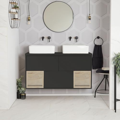 Milano Black Grey 1200mm Wall Hung Bathroom Vanity Unit Square Basin Shelf