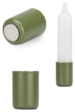 NaDeco Magnet Kerzen Halter für Stabkerzen, viele Modelle wählbar | Metall-Kerzenhalter mit Magnet | Stabkerzenhalter magnetisch | Kerzenständer aus Metall, Farbe:Moosgrün, Größe:H 3 cm