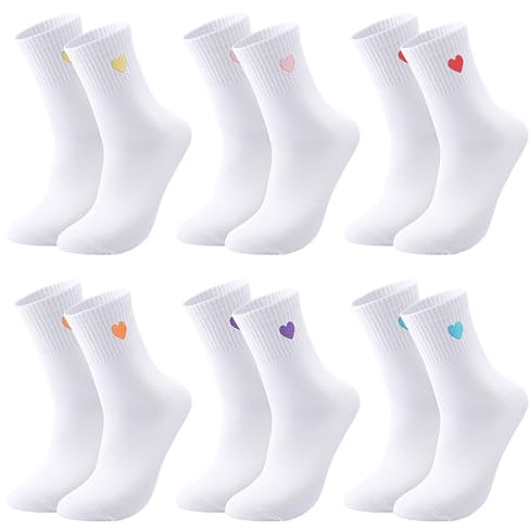 Utensilsto 6 Paar Damen Socken Herzsocken Damen Lustige Socken 38-42 | Baumwollsocken,Kuschelsocken,Stickerei,Herz Motiv,Lächeln Motiv,Sportsocken,Geschenk,für Frauen Sport und Alltag