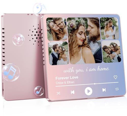 UNIGIFT Custom Music Fridge Magnets for Women, Personalised Photo Gift for Mum Dad on Fathers Mothers Day, Customised Christmas Birthday Gifts for Mum Dad from Daughter Son Kids (Recording Support)