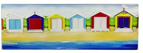 Old Tupton Ware Wall Hanging Art Tile (10 x 30 cm) - Beach Huts