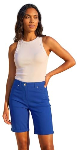 Roman Stretch Shorts for Women UK Ladies Pull On Turned Hem Cut Off Bengaline Mom Boyfriend Boy Denim Casual Cropped Pants Capri Slim Fit Turn Up Summer Crops Mother - Azure Blue - Size 14