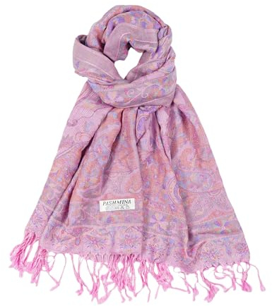 CRFASIBE Sciarpa Pashmina per Donna, Scialle Caldo Invernale, Moda 200x70cm Stola Motivo Paisley, Elegante Lunga Stampate Foulard per Feste e Natale (Rosa)