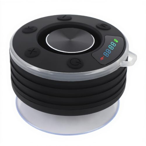Dpofirs Enceinte de Douche Bluetooth étanche, Basse Stéréo, IPX7, Portable, Résistante à la Pluie, Bluetooth 5.3, Ventouse, sans Fil, RVB, avec Minuterie, pour Salle de Bain, Piscine,
